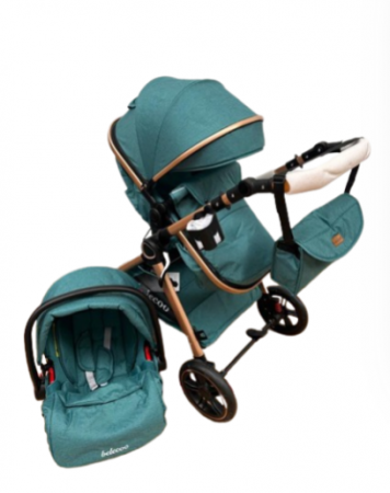 Carucior 3 in 1, Cu landou Reversibil, copertina extensibila, geanta pentru scutece, Belecoo, Cu scoica auto [10]