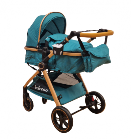 Carucior 3 in 1, Cu landou Reversibil, copertina extensibila, geanta pentru scutece, Belecoo, Cu scoica auto [1]