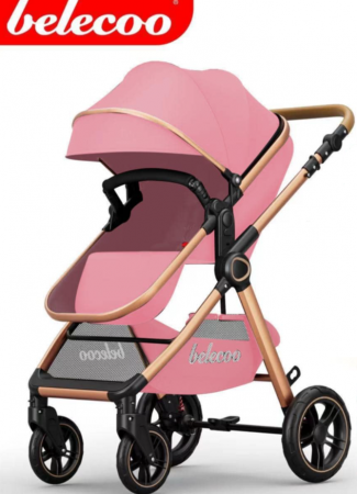 Carucior 3 in 1, Cu landou Reversibil, copertina extensibila, geanta pentru scutece, Belecoo, Cu scoica auto [1]