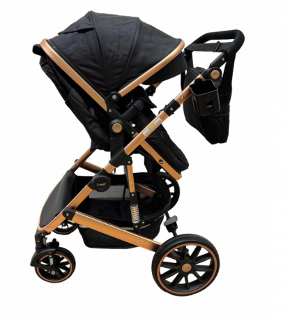 Carucior, 3 in 1, cu suspensii duble si landou reversibil, element sustine dublu, negru [3]