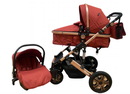 Carucior 3 in 1 - Carucior, 3 in 1, cu suspensii duble si landou reversibil, element sustine dublu, rosu