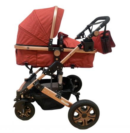 Carucior, 3 in 1, cu suspensii duble si landou reversibil, element sustine dublu, rosu [3]