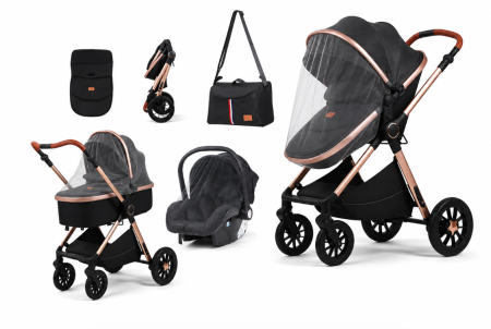 Pentru bebe - Carucior, 3 in 1, cu suspensii duble si landou reversibil, Element sustinere dublu, 0 luni - 3 ani, Original L-Sun