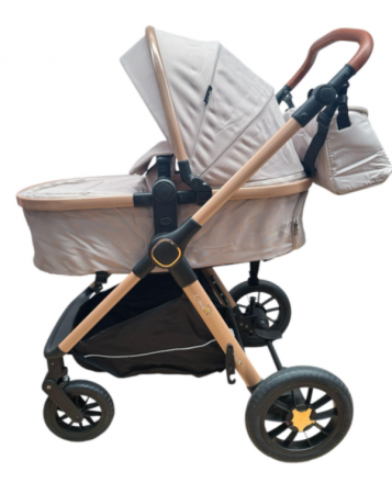Carucior, 3 in 1, cu suspensii duble si landou reversibil, element sustinere dublu, Maner reversibil, Bej [11]