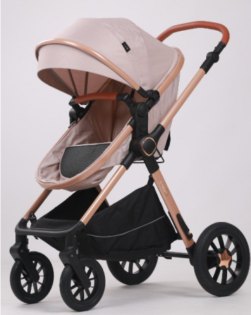 Carucior, 3 in 1, cu suspensii duble si landou reversibil, element sustinere dublu, Maner reversibil, Bej [3]