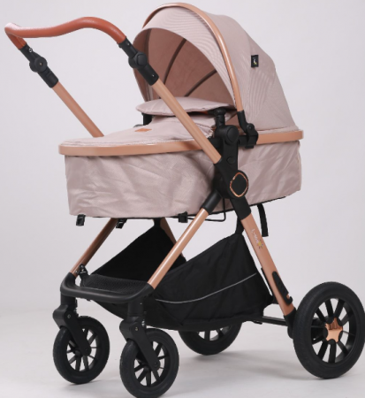 Carucior, 3 in 1, cu suspensii duble si landou reversibil, element sustinere dublu, Maner reversibil, Bej [2]