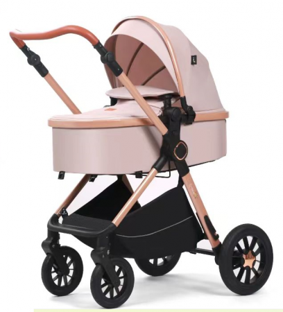 Carucior, 3 in 1, cu suspensii duble si landou reversibil, element sustinere dublu, Maner reversibil, Bej [6]