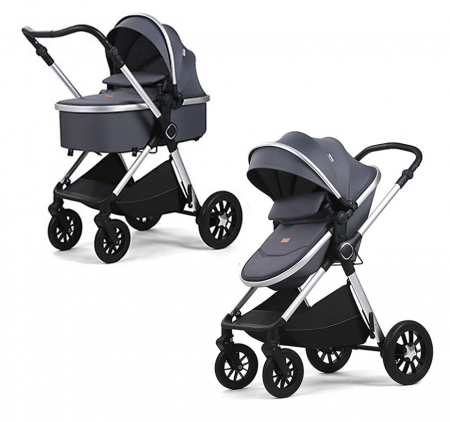 Carucior, 3 in 1, cu suspensii duble si landou reversibil, Element sustinere dublu, Maner reversibil, Kidilo, Gri [8]