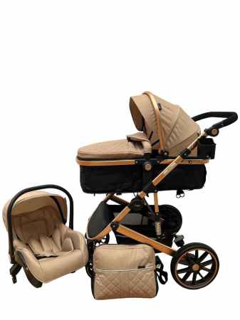Carucior 3 in 1, dubla suspensie, matlasat, Bubu-Still Sun, 0-36 luni, Bej [1]