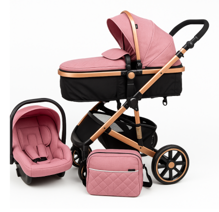 Carucior 3 in 1 - Carucior 3 in 1, dubla suspensie, matlasat, Bubu-Still Sun, 0-36 luni, lila