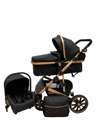 Carucior 3 in 1 - Carucior 3 in 1, dubla suspensie, matlasat, Bubu-Still Sun, 0-36 luni, Roata cauciuc, T4