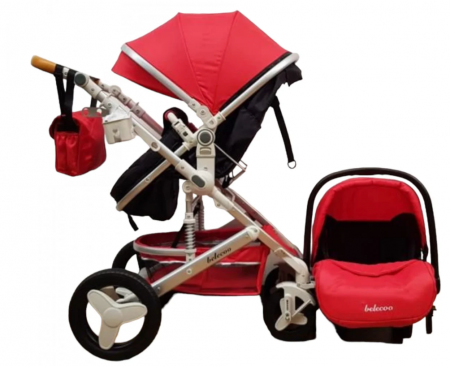 Carucior 3 in 1, Geanta de scutece, cu suspensie, Bubu-Still Sun-rosu [4]