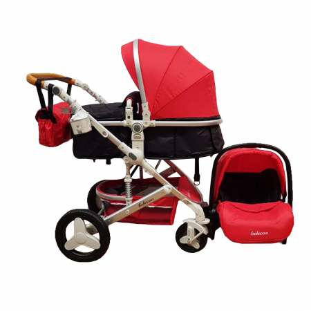 Carucior 3 in 1 - Carucior 3 in 1, Geanta de scutece, cu suspensie, Bubu-Still Sun-rosu