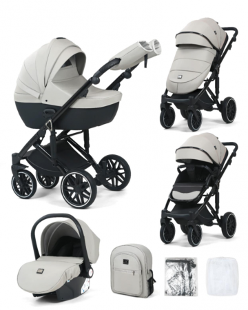 Carucior 3 in 1 - Carucior 3 in 1, 0-36 luni, Colectia Fizio-Lux G8, Piese distincte, Cu Suspensii, Landou reversibil, Husa de ploaie si insecte, Geanta de scutece, Manusi de protectie, Eco-piele, Gri