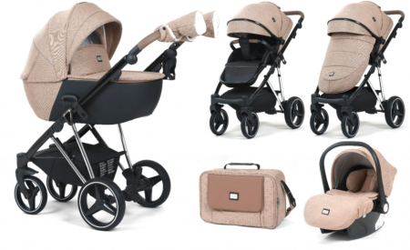 Carucior 3 in 1 - Carucior 3 in 1, 0-36 luni, Colectia Fizio-Lux G9, Piese distincte, Cu Suspensii, Landou reversibil, Husa de ploaie si insecte, Geanta de scutece, Manusi de protectie, Bej