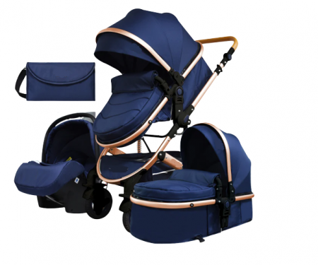 Carucior 3 in 1 - Carucior 3 in 1, Geanta de scutece, Suspensie dinamica pe roata si cadru, albastru gradient