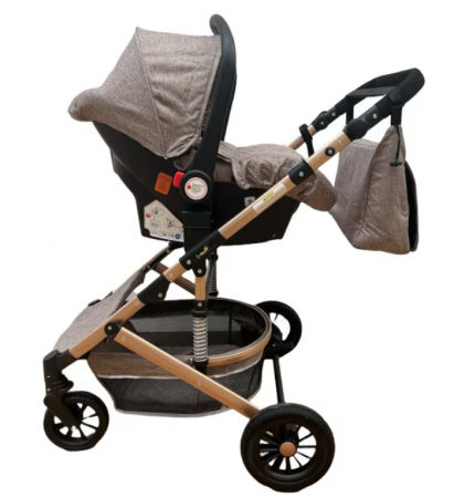 Carucior, 3 in 1, Geanta de scutece, Suspensie dinamica pe roata si cadru, Bej cafea cu lapte [4]