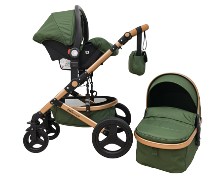 Carucior 3 in 1, Geanta de scutece, Suspensie dinamica pe roata si cadru, Belecoo, verde army [2]
