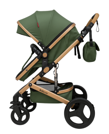 Carucior 3 in 1, Geanta de scutece, Suspensie dinamica pe roata si cadru, Belecoo, verde army [3]