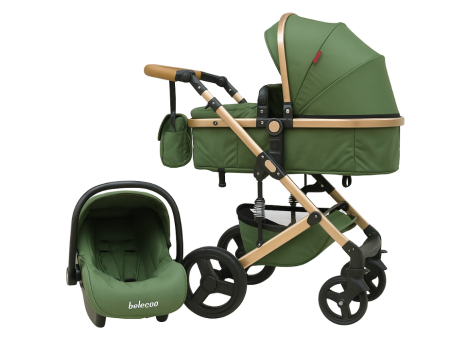 Carucior 3 in 1, Geanta de scutece, Suspensie dinamica pe roata si cadru, Belecoo, verde army [1]
