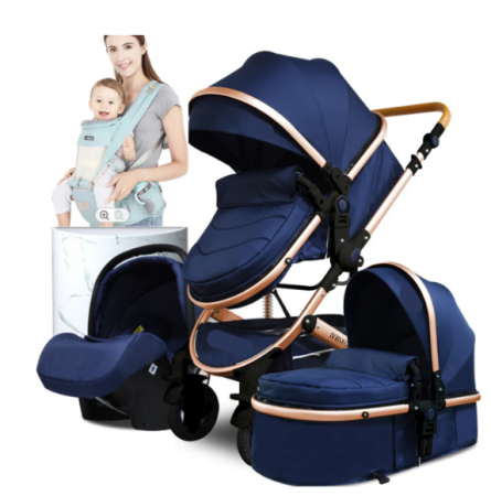 Carucior 3 in 1, Geanta de scutece, Suspensie dinamica pe roata si cadru, Bubu-Still, albastru [1]