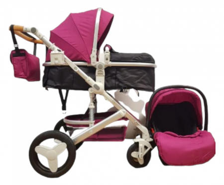 Carucior 3 in 1 - Carucior, 3 in 1, Geanta de scutece, Suspensie dinamica pe roata si cadru, Bubu-Still, mov