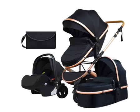 Carucior 3 in 1, Geanta de scutece, Suspensie dinamica pe roata si cadru,  Bubu-Still , negru [3]