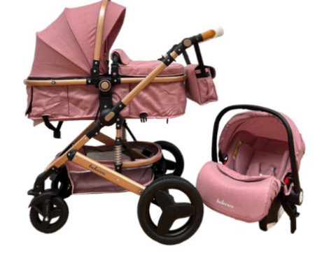 Carucior 3 in 1 - Carucior 3 in 1, Geanta de scutece, Suspensie dinamica pe roata si cadru, Bubu-Still , Roz pudra