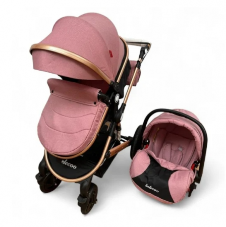 Carucior 3 in 1, Geanta de scutece, Suspensie dinamica pe roata si cadru, Bubu-Still , Roz pudra si negru [3]