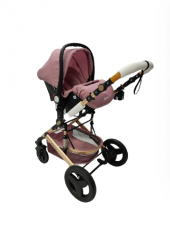 Carucior 3 in 1, Geanta de scutece, Suspensie dinamica pe roata si cadru, Bubu-Still , Roz pudra si negru [8]