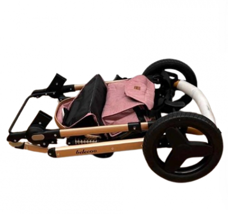 Carucior 3 in 1, Geanta de scutece, Suspensie dinamica pe roata si cadru, Bubu-Still , Roz pudra si negru [10]