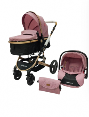 Carucior 3 in 1, Geanta de scutece, Suspensie dinamica pe roata si cadru, Bubu-Still , Roz pudra si negru [2]