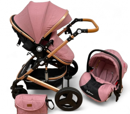 Carucior 3 in 1 - Carucior 3 in 1, Geanta de scutece, Suspensie dinamica pe roata si cadru, Bubu-Still , Roz pudra si negru