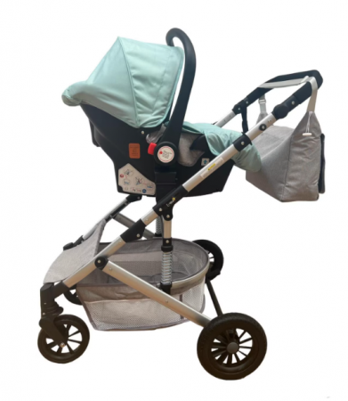 Carucior 3 in 1, Geanta de scutece, Suspensie dinamica, vernil [8]