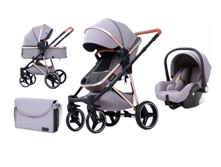 Carucior 3 in 1 - Carucior, 3 in 1, Geanta de scutece, Suspensie interioara, Kidilo, Roata din cauciuc siliconat, gri