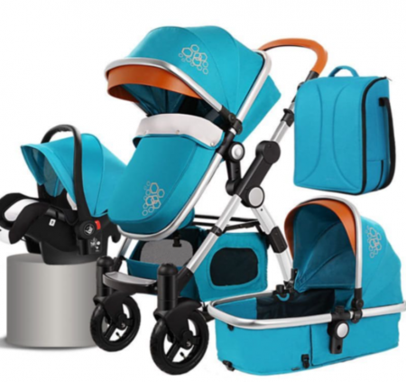 Carucior 3 in 1 - Carucior 3 in 1, Geanta de scutece, Saltea groasa de infasat, Suspensie pe roata, Bubu-Still Sun albastru antracit