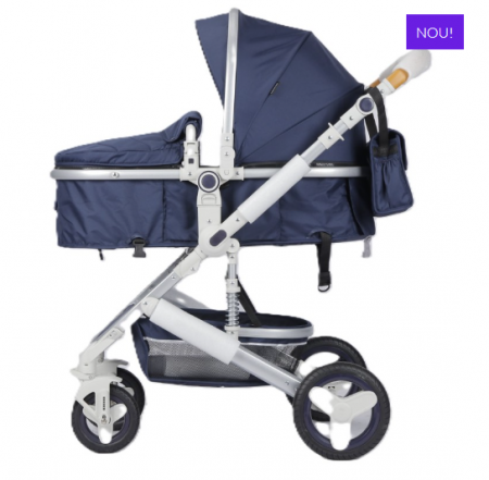 Carucior 3 in 1, Suspensie pe roata,Bubu-Still Sun albastru perlat [3]