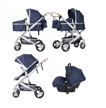 Carucior 3 in 1, Suspensie pe roata,Bubu-Still Sun albastru perlat [1]