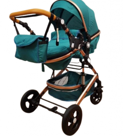 Carucior 3 in 1, Geanta de scutece, Suspensie pe roata, Bubu-Still Sun albastru turcoise [3]