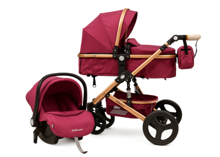 Carucior 3 in 1, Geanta de scutece, Suspensie pe roata, Bubu-Still Sun MOV [4]