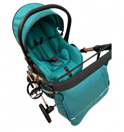 Carucior 3 in 1, Geanta de scutece, Suspensie pe roata, Bubu-Still Sun-Turcoise [3]