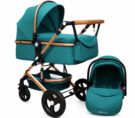 Carucior 3 in 1 - Carucior 3 in 1, Geanta de scutece, Suspensie pe roata, Bubu-Still Sun-Turcoise