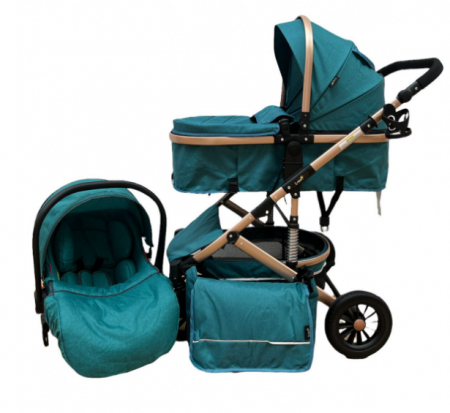 Carucior 3 in 1, Geanta de scutece, Suspensie pe roata, Bubu-Still Sun-Turcoise [1]