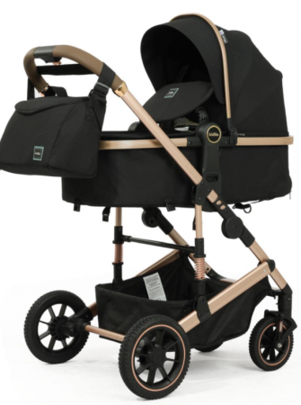 Carucior 3 in 1, Kidilo, cu suspensii, Geanta termica pentru accesorii si salteluta, Negru, Landou reversibil, Cadru aluminiu, A10 [3]