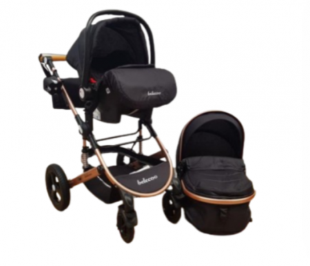 Carucior 3 in 1, Geanta de scutece, Suspensie pe roata si cadru, Belecoo, Negru [2]