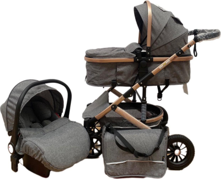 Carucior 3 in 1 - Carucior 3 in 1,Geanta de scutece,Suspensie pe roata si cadru,Bubu-Still Sun-gri