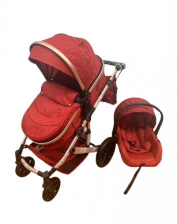 Carucior 3 in 1, Geanta de scutece, Suspensie pe roata si cadru, maner de piele, Bubu-Still®, Rosu [2]