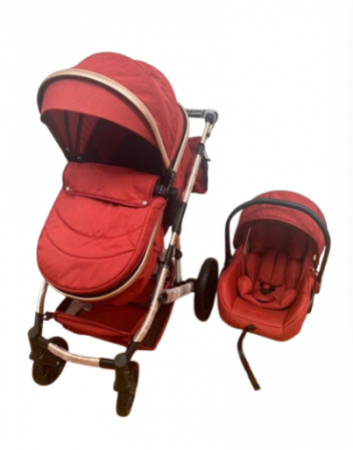 Carucior 3 in 1, Geanta de scutece, Suspensie pe roata si cadru, maner de piele, Bubu-Still®, Rosu [5]