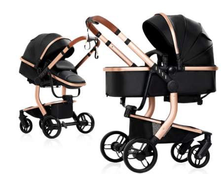 Carucior 3 in 1, Geanta de scutece, Suspensie pe roata si cadru, Bubu-Still, Sun-NEGRU [7]