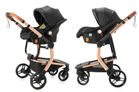 Carucior 3 in 1, Geanta de scutece, Suspensie pe roata si cadru, Bubu-Still, Sun-NEGRU [11]